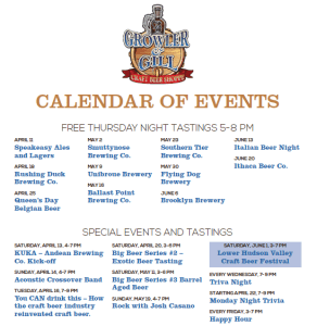 A calendar of events for a brewery in california.