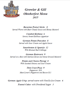 A menu for the groovy & gill ohiofest.
