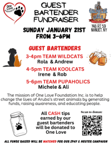A flyer for the guest bartender fundraiser.